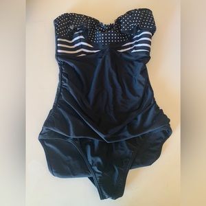 U.S. Polo Assn. Black Polka Dot & Stripes One Piece Swimsuit
